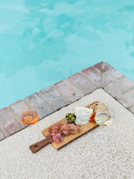 Poolside charcuterie board and rosé